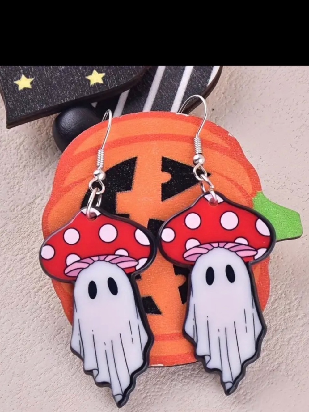 Halloween Ghost Dangle Earrings in Black & White 👻🍄